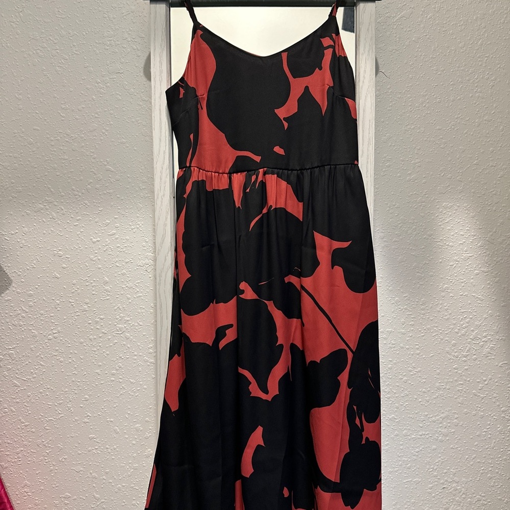 Elegant Black and Red Floral Dress